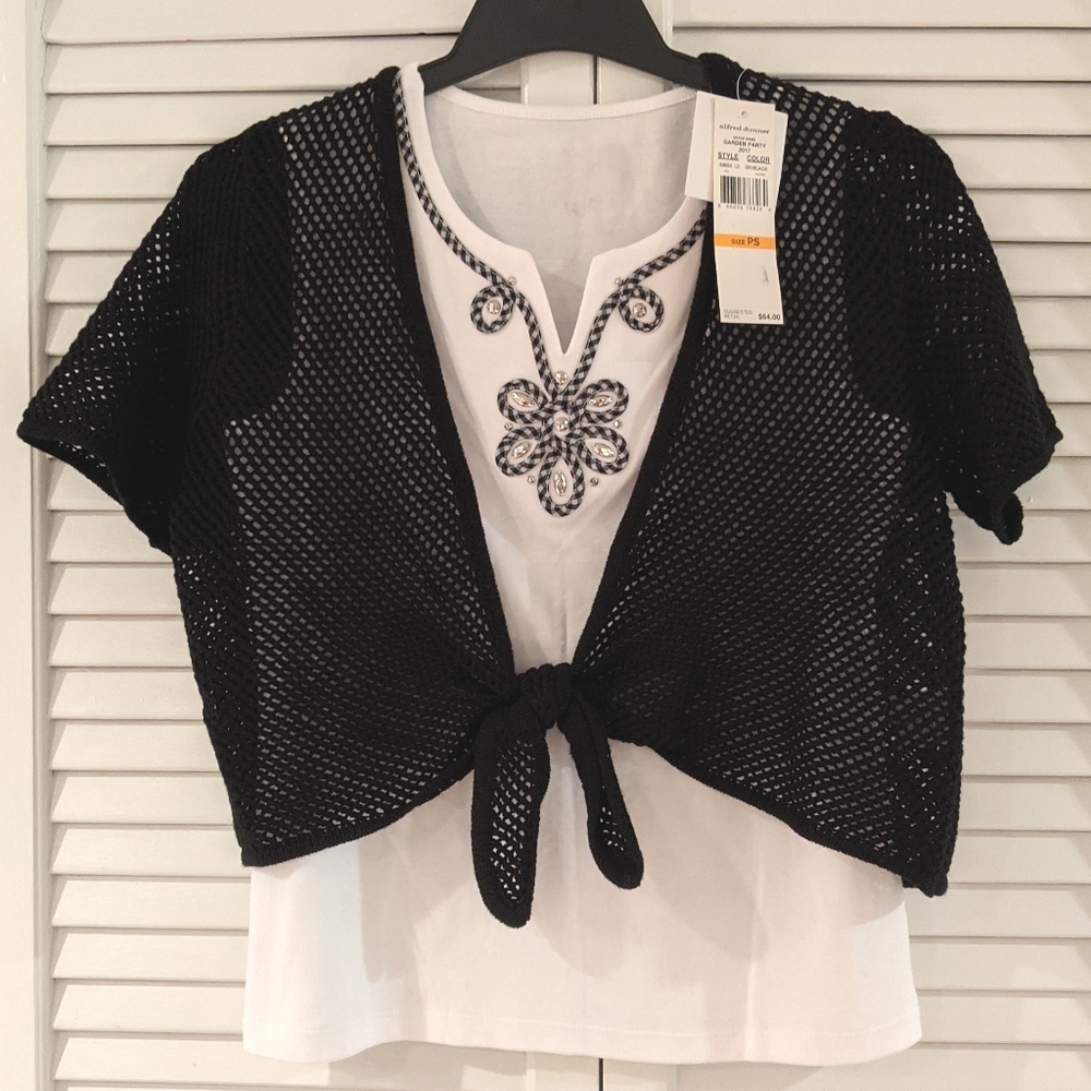 Alfred Dunner Black Mesh x White Tank Top …